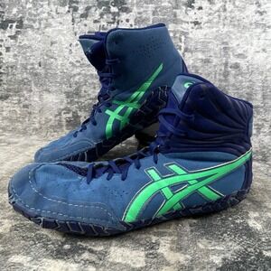 Asics Mens 9.5 Aggressor Wrestling Shoes Blue Green Atleisure Performance